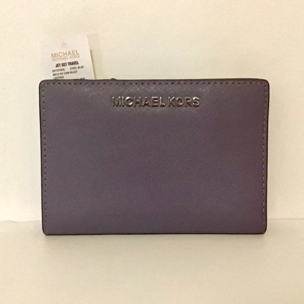 MICHAEL KORS Jet Set Bifold Wallet Steel Blue NWT